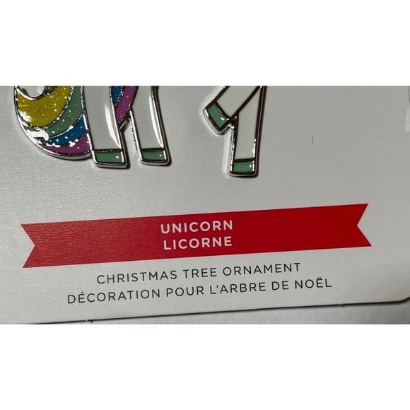 Hallmark 2022 Rainbow Unicorn Christmas Ornament 2.5” Flat Metal Enamel Glittery - Picture 4 of 8